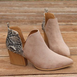 Taupe Snakeskin Booties